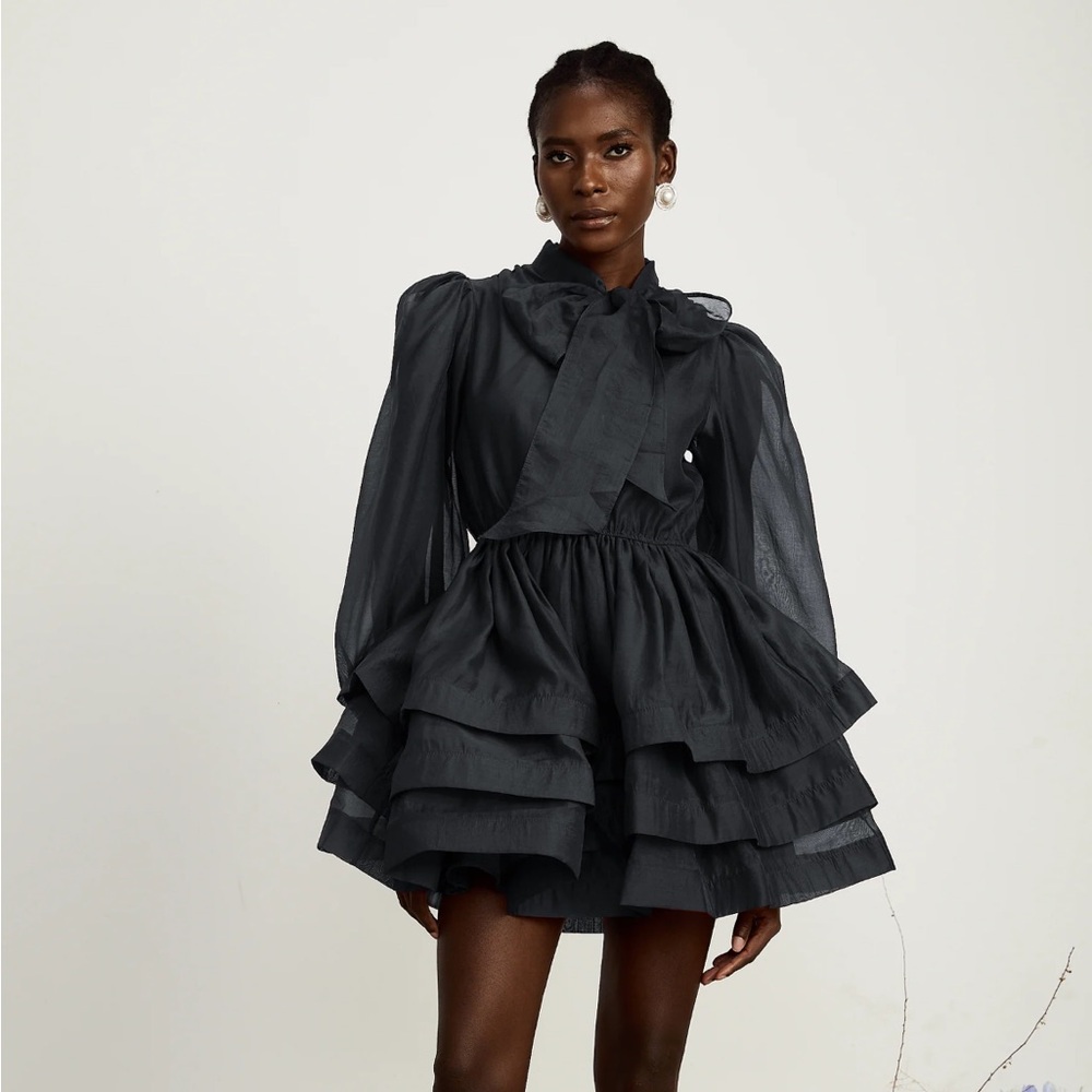 Elodie tiered black mini dress